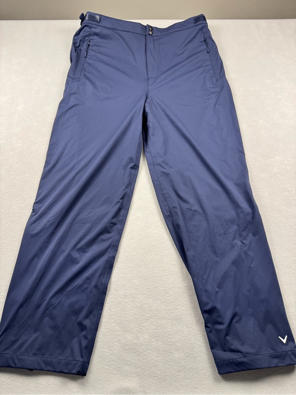 Callaway Navy Medium Golf Pant Lightweight Ankle Zip Snap Pockets Elastic Waist